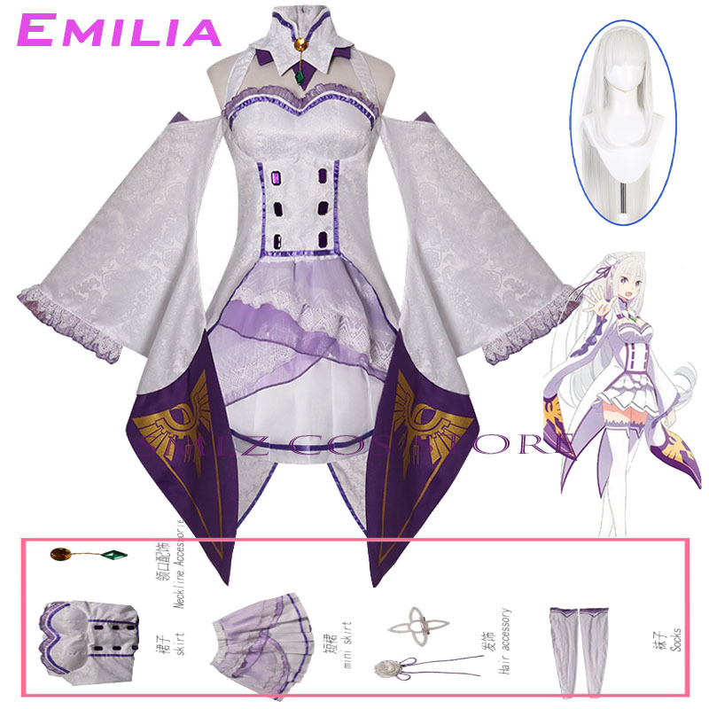 Anime Cosplay For Halloween - 에밀리아 코스프레 애니메이션 Re Zero Kara
