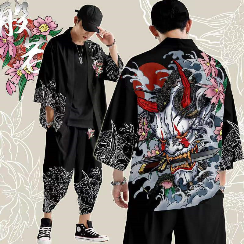 대형 5XL 6XL 일본 기모노 카디건 바지 세트 프린 - Demon Slayer Haori 리뷰 및 가격